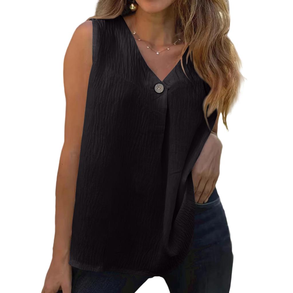 Women's Color Sleeveless V-neck Button Casual Versatile Top