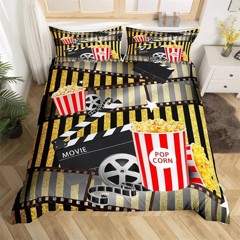 Biografaffisch påslakan set Enkel King Size Vintage Biograf Filmteater Sängkläder set Mikrofiber Popcorn Grön täckesöverdrag