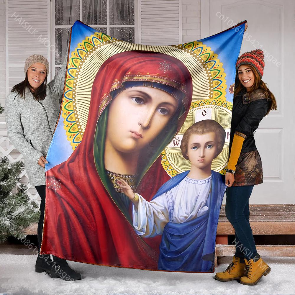 Religious painting mother child Faith-printed Flannel Blanket Soft and Warm Suitable for Home Travel Picnics Camping RV Use