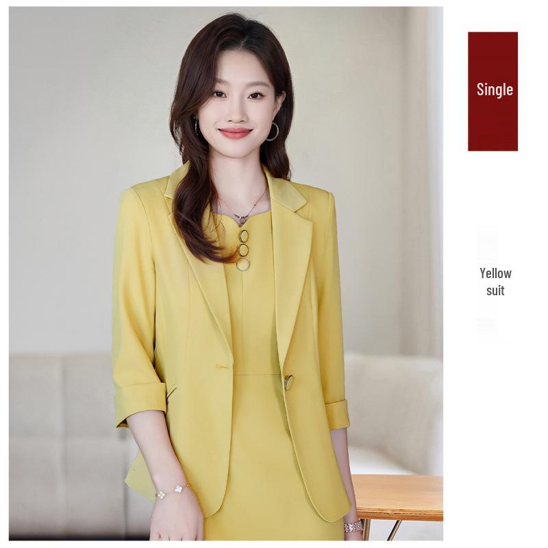 

Apricot Women s Two-Piece Set: Three-Quarter Sleeve Suit with Small Collar for Workplace 2XL