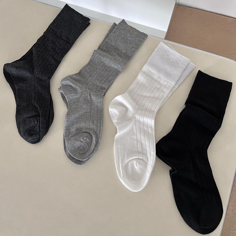 Coton Peigné Été Fin Couleur Unie Polyvalent, Simple et Respirant, Chaussettes Blanches Style Ballerine pour Femmes, Mi-mollet