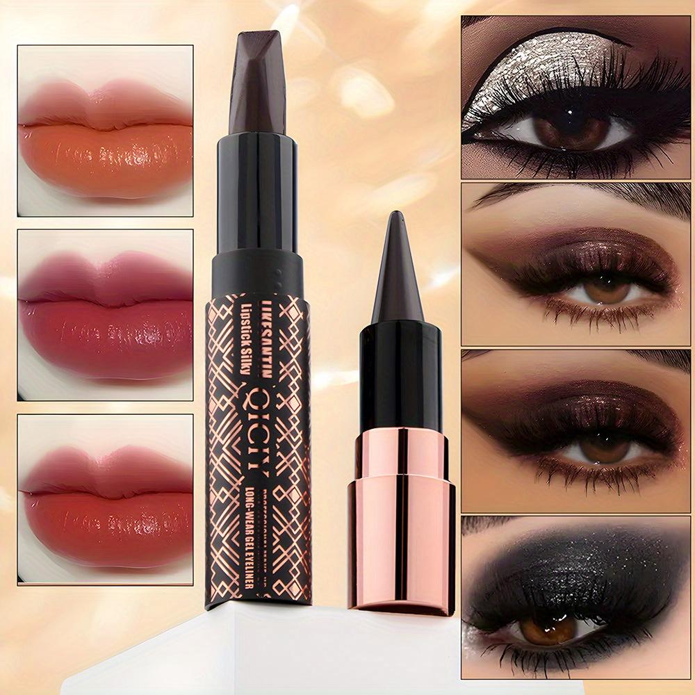 Double-ended Three-color Lipstick + Eyeliner, Multi-purpose, Waterproof, Quick-drying, Suitable for All Skin Types