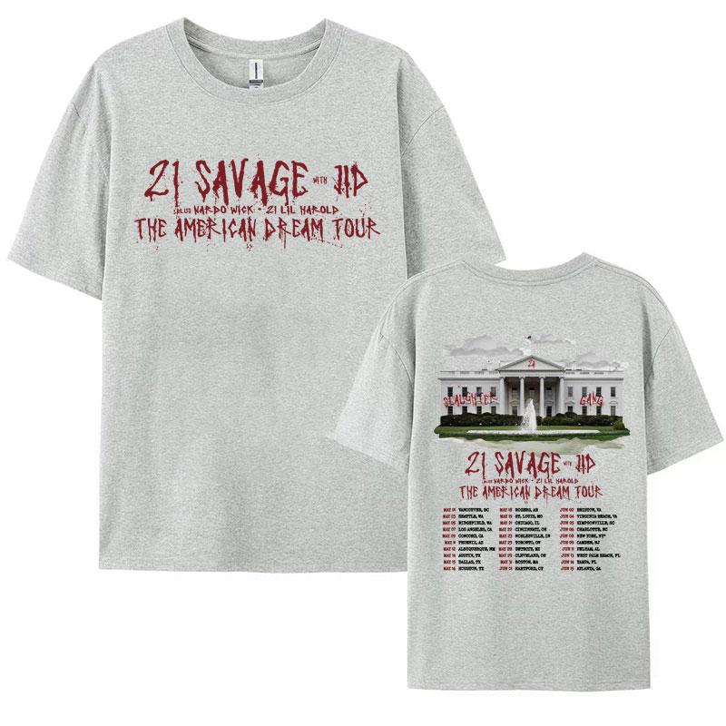 Rapper 21 Savage  The American Dream Tour 2024 Concert Tshirts Men Women Hip Hop Vintage Oversized T Shirt Harajuku Streetwear