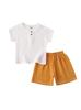 Kids' Cotton-Linen Summer Set: Short Sleeve Top & Shorts - Unisex Baby and Toddler Two-Piece Solid Color