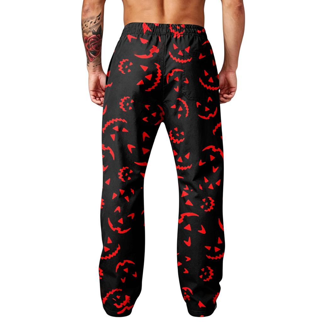 Men's Loose Wide Leg Jogger Pants with Pockets, Hunting Casual Pants Halloween Print