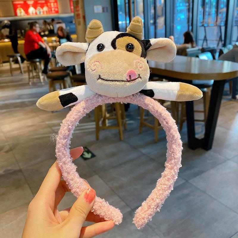 Niedliches Cartoon Plüsch Kuh Ohren Stirnband mit Glocken Schleife Lolita Haarreif Kawaii Tier Party Cosplay Kopfschmuck