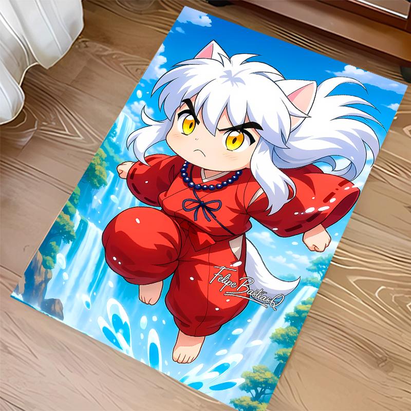 1pc Inuyasha Print Area Rug - Soft,Washable Non-Slip Indoor Mat for Office Chairs,Living Room,Home Office Decorative Rug