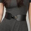 Adjustable Waist Cincher Belt Elastic Support Stretch Belt For Daily Wear Fitness Gym Classical Black PU Leather