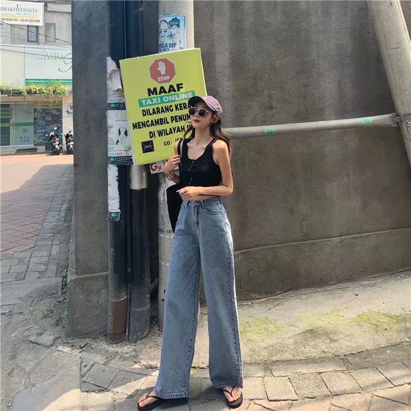 Women's High-Waist Wide-Leg Floor-Length Jeans, Retro Hong Kong Style for Autumn/Winter 2023.