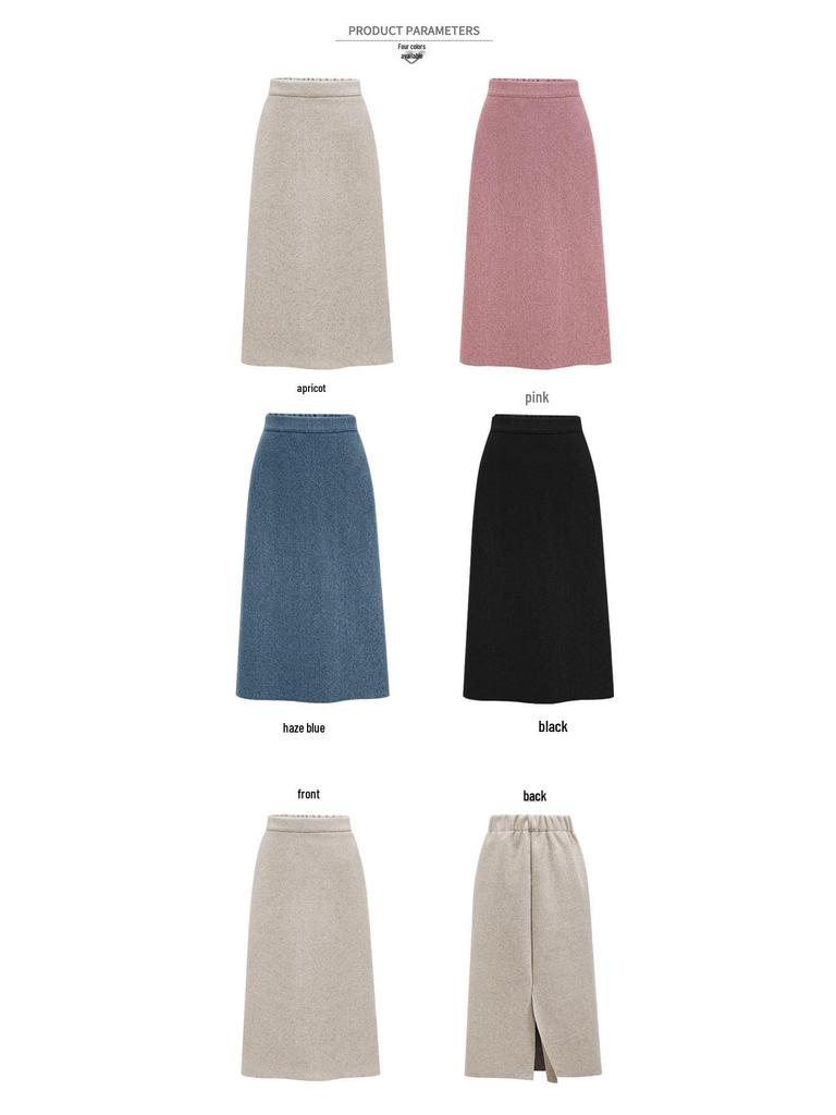 Women's High-Waisted Wool Midi Skirt - Retro A-Line for Autumn/Winter