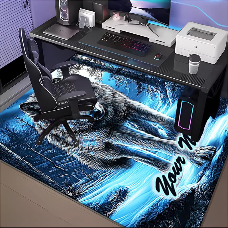 1PC Custom Name Wolf Winter Forest Theme Floor Mat Ideal for Living Room, Game Rooms, Office, Bedroom,Floor Mat Playful Design