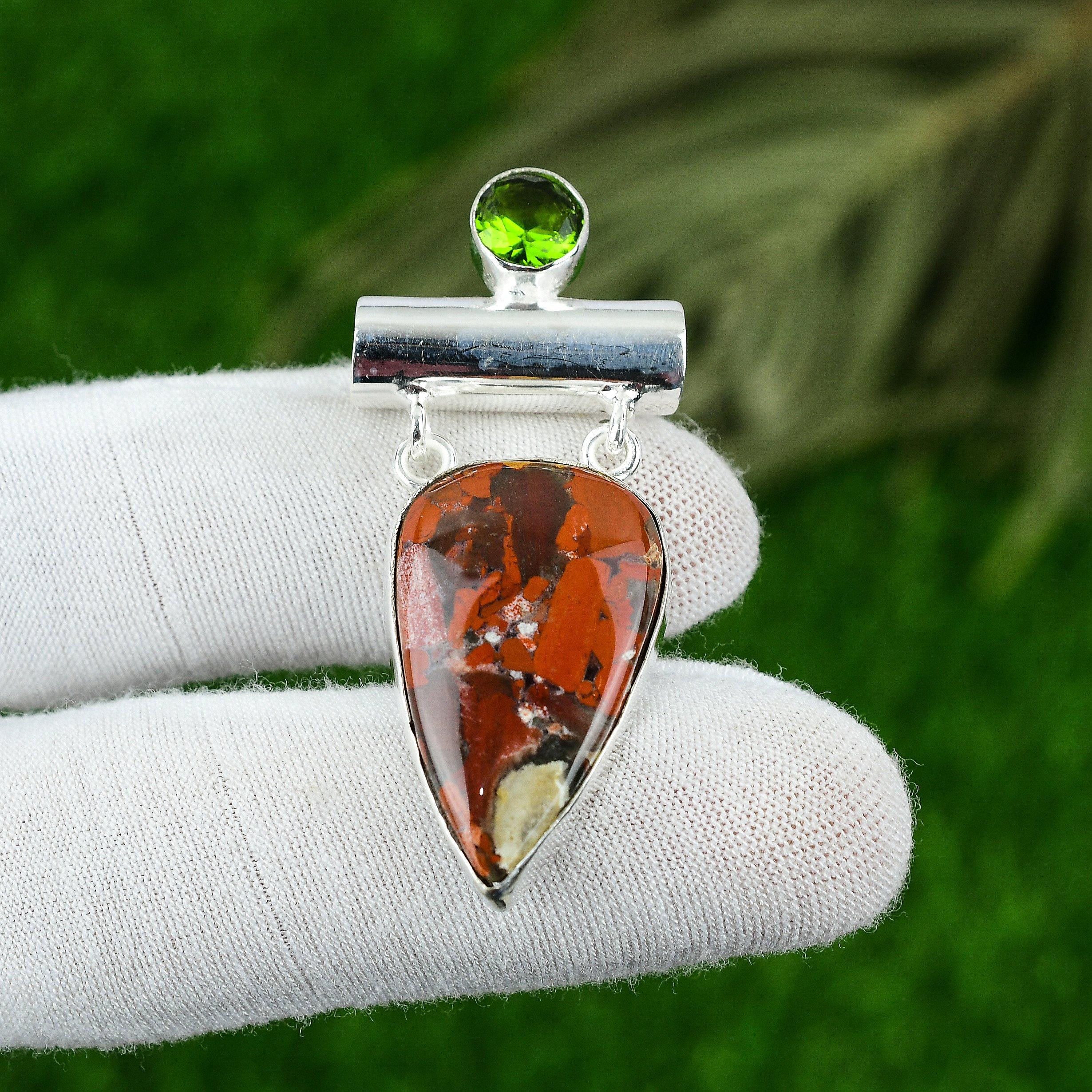 Birthday Gift For Her Natural Tabu Jasper Gemstone Pendant 925 Sterling Silver