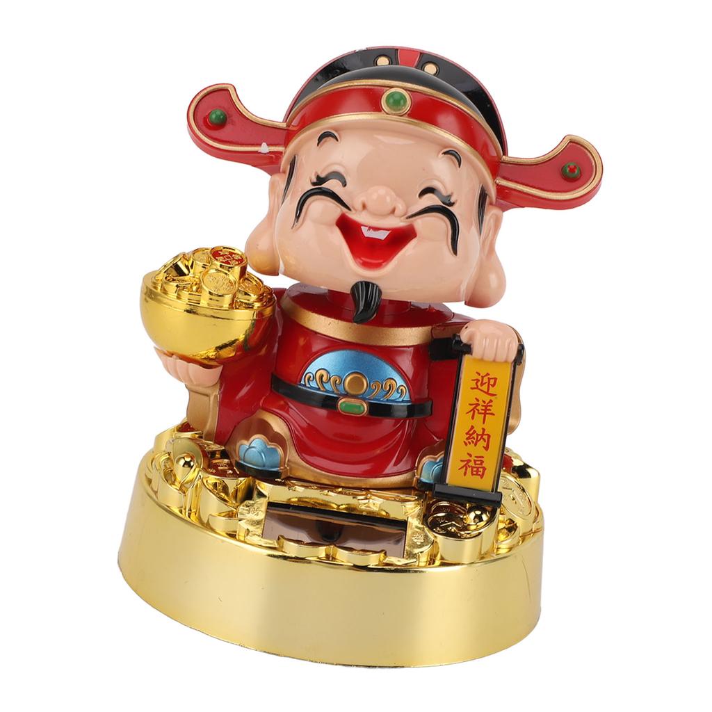God of Wealth Figurine Solar Powered Automatic Nodding   Cai Shen Statue Decor for Home Car  