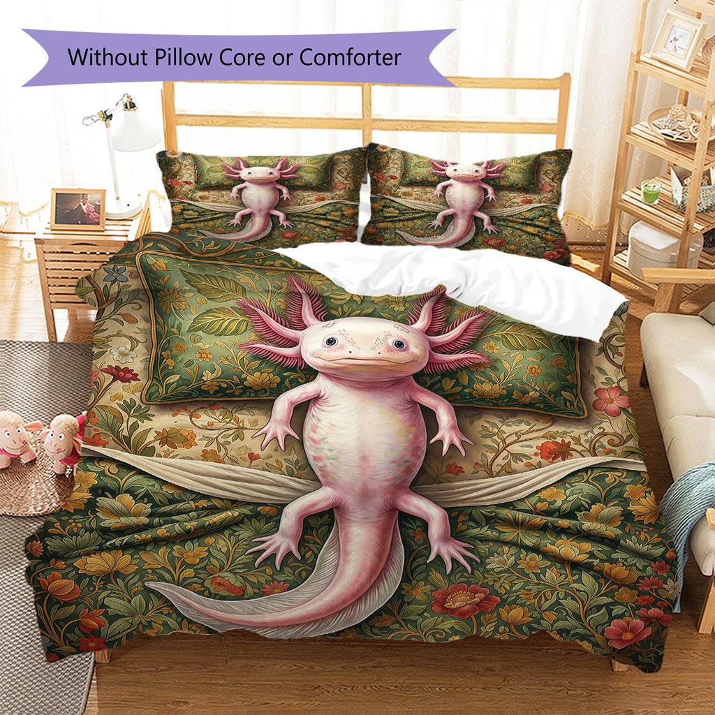 Sleeping Reptile Pattern Bedding Quilt Set Quilt Cover Pillowcase Home Decoration Birthday Gift (1 * Duvet Cover + 2 * Pillowcase, Without Core)
