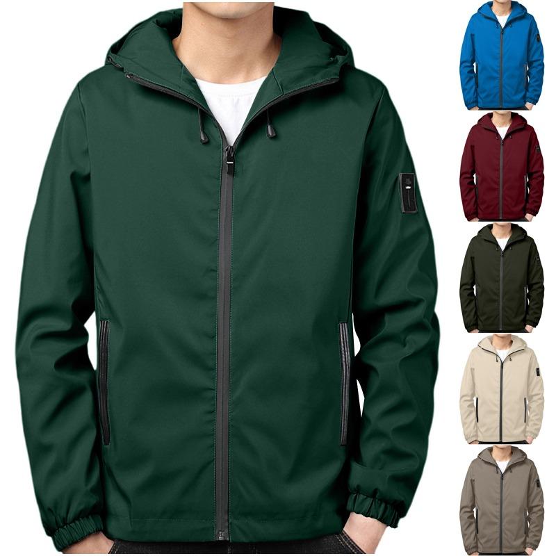 Men S Casual Hooded Jacket Long Sleeve Solid Color Multi Pocket