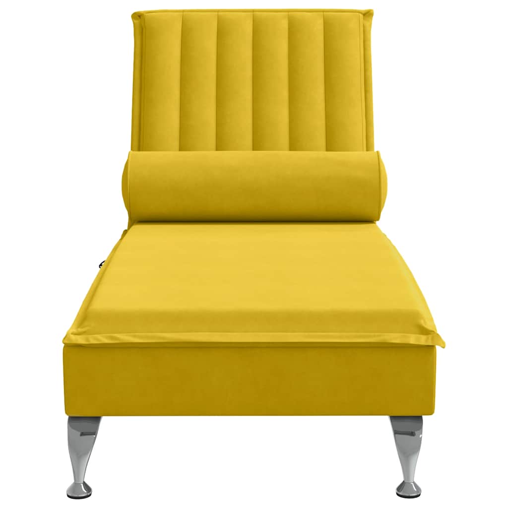Massage Chaise Longue with Neck Roll Yellow Velvet