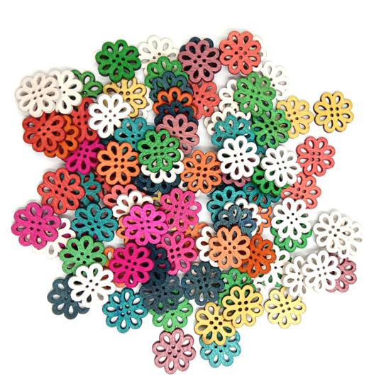 100 ks Dřevěných Retro Knoflíků s Chrizantémou 4 Dírky DIY Šití Scrapbooking Řemesla