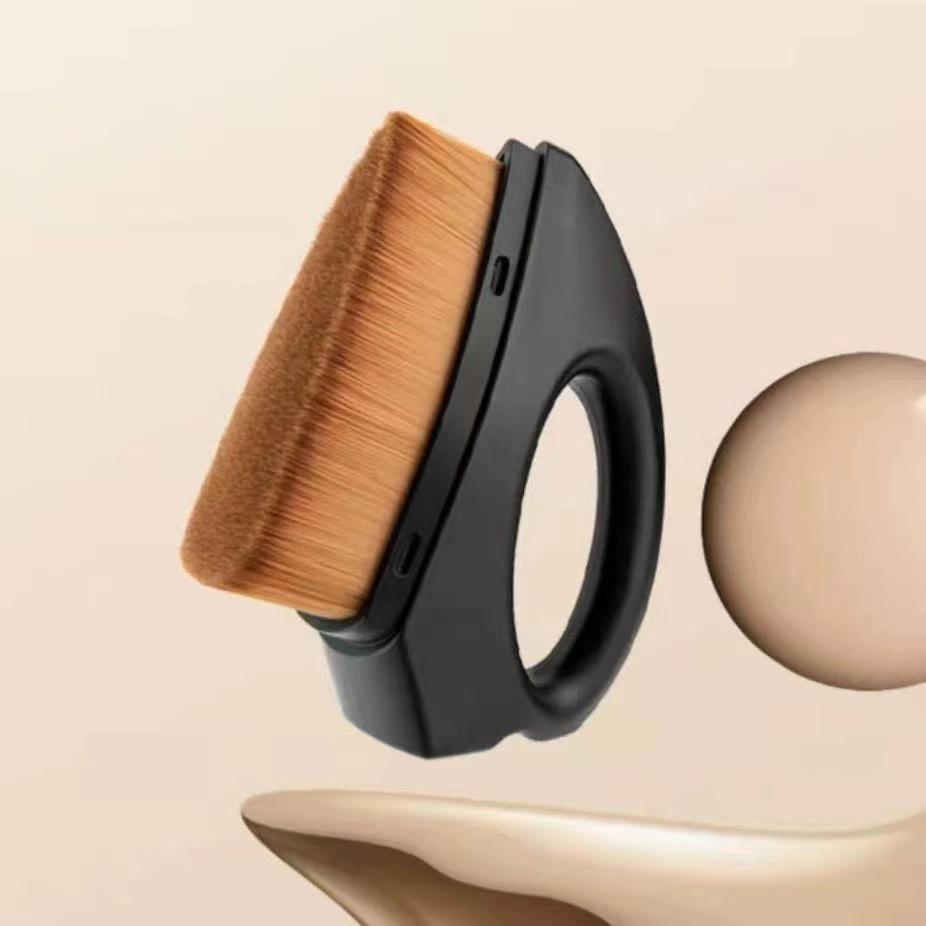 Compact Triangular Hair Brush and Small Iron Foundation Brush with Cover - Ideal for Makeup, Nail Dusting, and Car Cleaning.