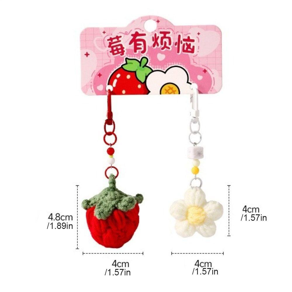 1pair Bag Hanging Knitted Flower Pendant Woolen Car Keyrings Cute Crochet Fruit Keychains  Backpack