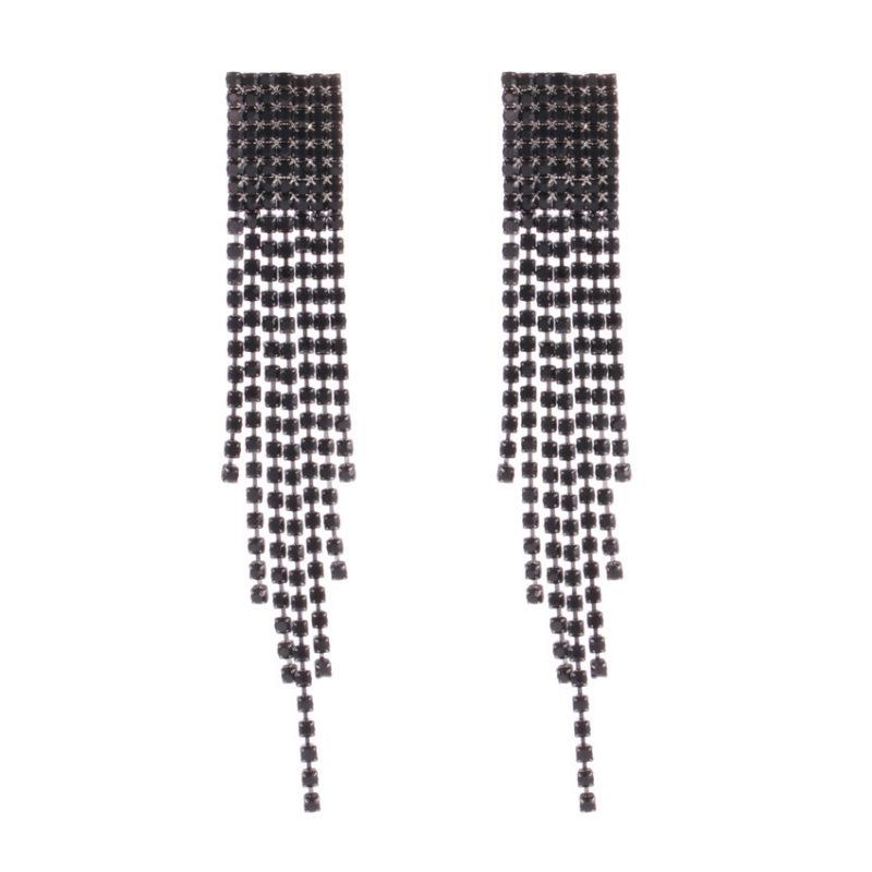 Korean Shimmering Diamond Tassel Earrings: Elegant Fairy-Inspired Accessories for Women чёрный
