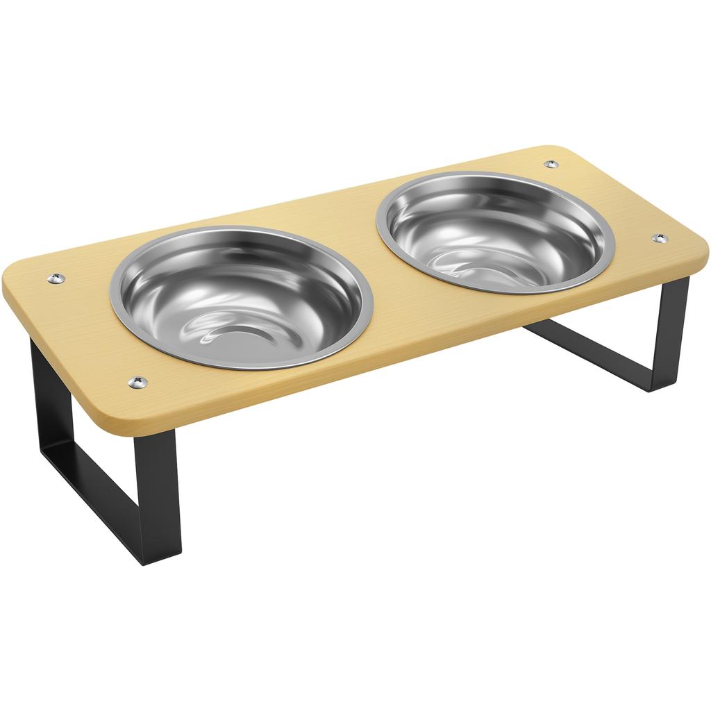 Elevated Pet Bowls Wood Cat Bowl Stand with Stainless Steel Food 3 Bowls Wooden Dog Water Feeding Dish Non Slip Iron Rack