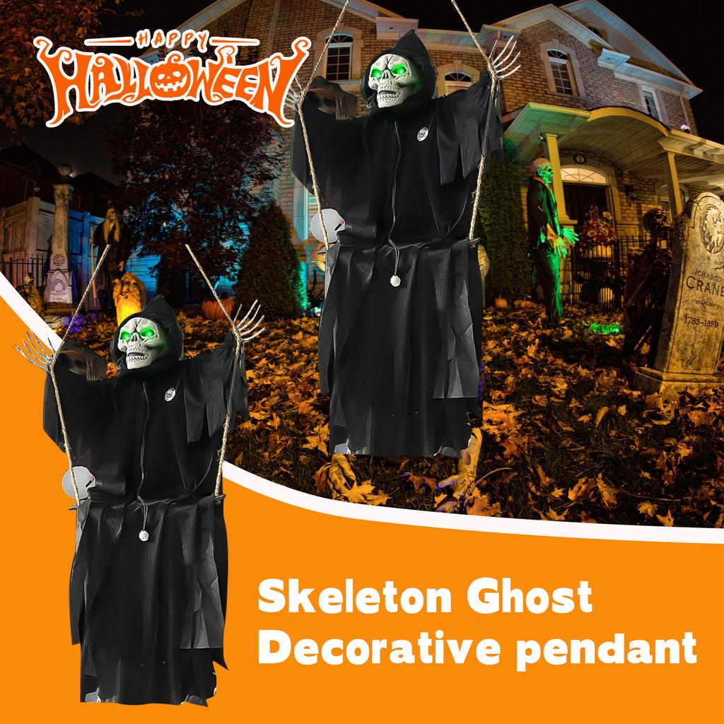 Black Swing Death Halloween Hanging Swing Chain Hanging Voice-controlled Luminous Haunted House Horror Decoration Pendant Props