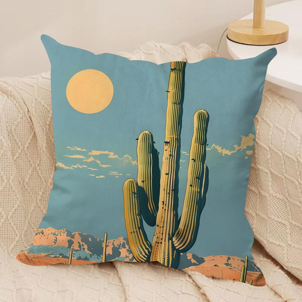 Retro Cactus Cushion Cover Short Plush Doublesided Print Square Throw Pillow Covers Sofa Home Cushion Decor