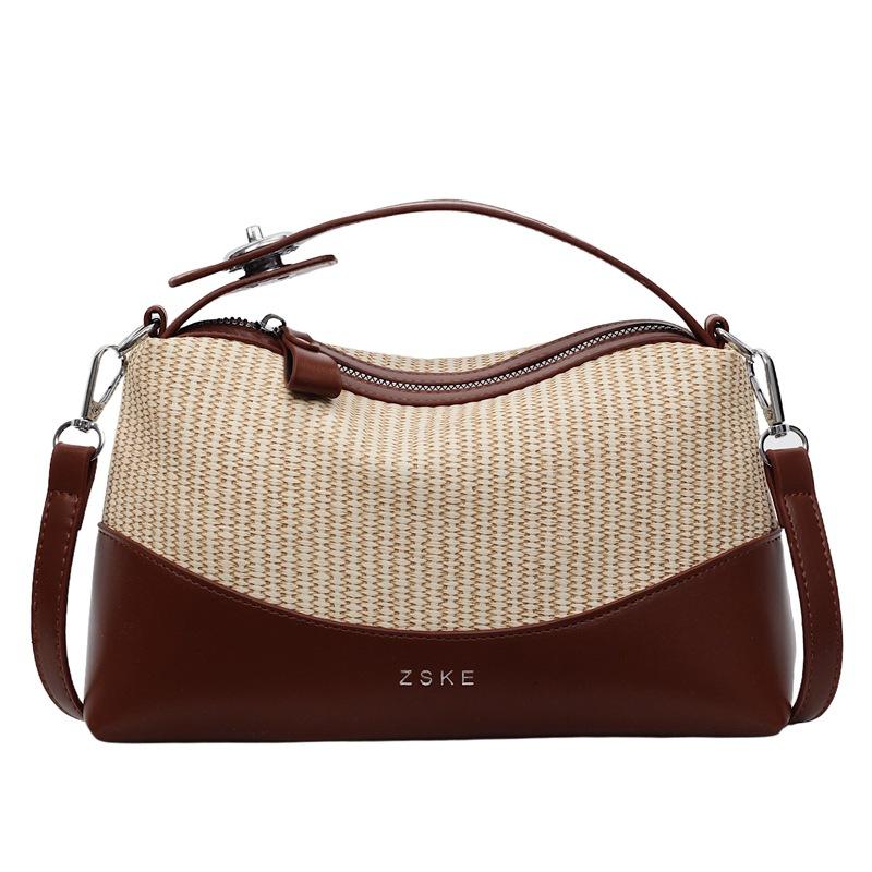 New portable pillow bag women's large-capacity beach seaside straw bag hand-woven shoulder messenger bag