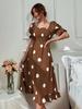 Dameskleding Slim Fit Zoete Ruche Korte Mouwen Maxi Jurk