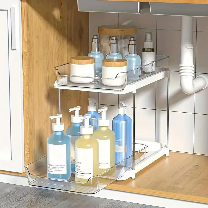 2/3 Tier Clear Plastic Drawer Organizer Under Sink Sliding Drawers with Tray Multifunctional Bathroom Storage Rack Drying Racks