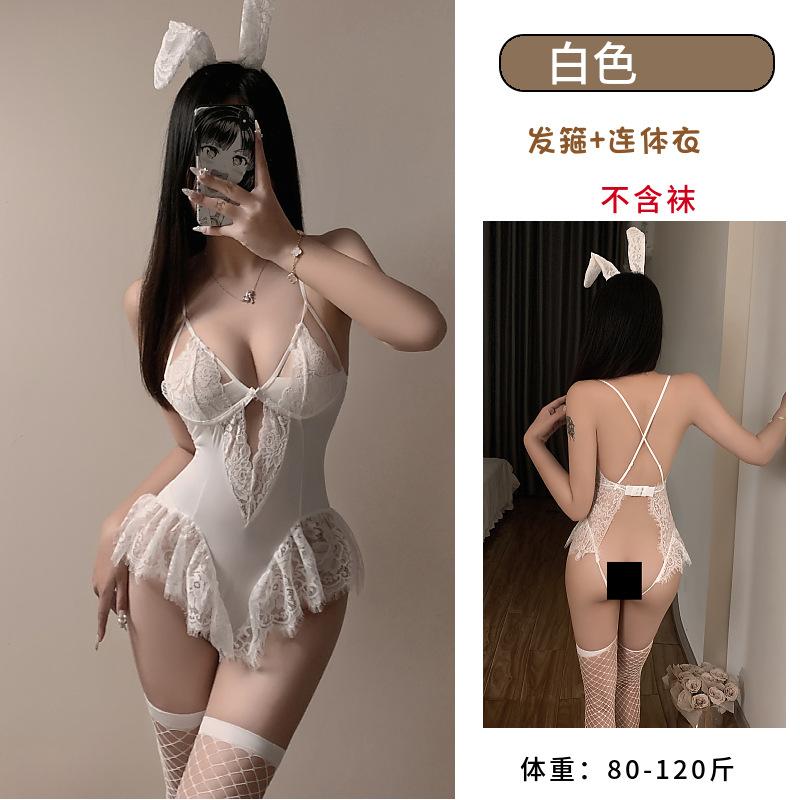 French Style White Temptation, Hollow Suspender Onesie Lace Waist Perspective Deep V Beautiful Back Underwear Women