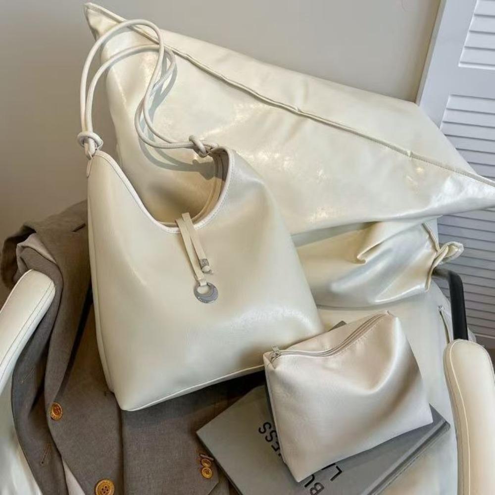 Y2k Single Shoulder Bag Large Capacity PU Leather Tote Bag Retro Underarm Bag  Women