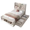 Children Bed Single Bed Storage Bed with Drawers, Shelf And Bench with Storage Space, Wooden Bed 90x200cm, Bed Frame And Slatted Frame Made of Wood,