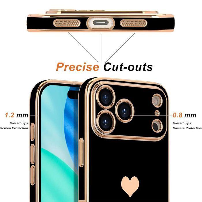 Coque pour iPhone 18 Pro Max, Silicone Motif Cœur Antichoc Anti-Rayure Souple - Noir