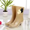Fashion Ladies Shoes 2025 Mid-Calf Women's Boots Outdoor Rainboots Women Round Toe Slip On Floral Mixed Colors Chunky Heels Shoes Women
