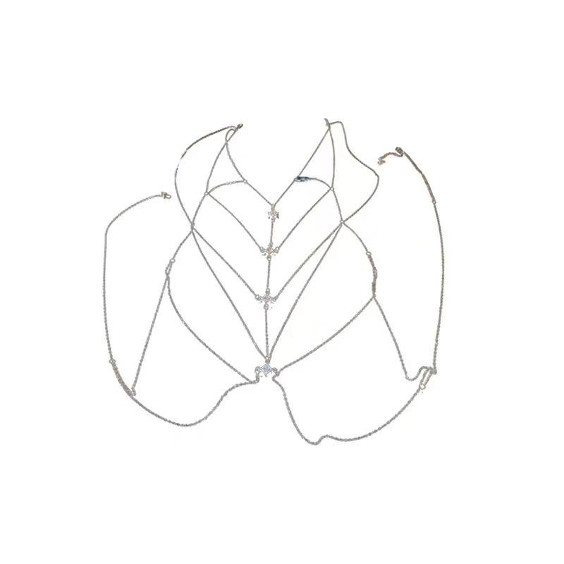 Fashion Square Zircon Chest Chain for Women Personalized Sexy Multi Layer Chain Tassel Body Chain Beach Bikini Jewelry Gift