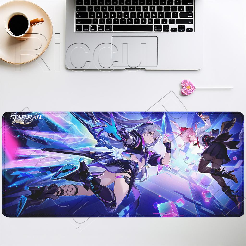 Gaming-Mauspad Silberner Wolf LV HSR Honkai Star Rail Groß XXL Neu Rutschfest Tastatur Anime-Mädchen Kawaii Mauspads PC-Schreibtischmatte