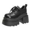 New 2025 Spring Women Platform Casual Shoes Loafers Lace-up Chunky Sneakers 10CM High Heels British Thick Bottoms Leather Shoes