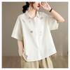 DIMANAF 2026 Women Plus Size New Summer Blouse Shirt Short Sleeve Print Floral Casual Loose Cotton Lady Tops Shirts