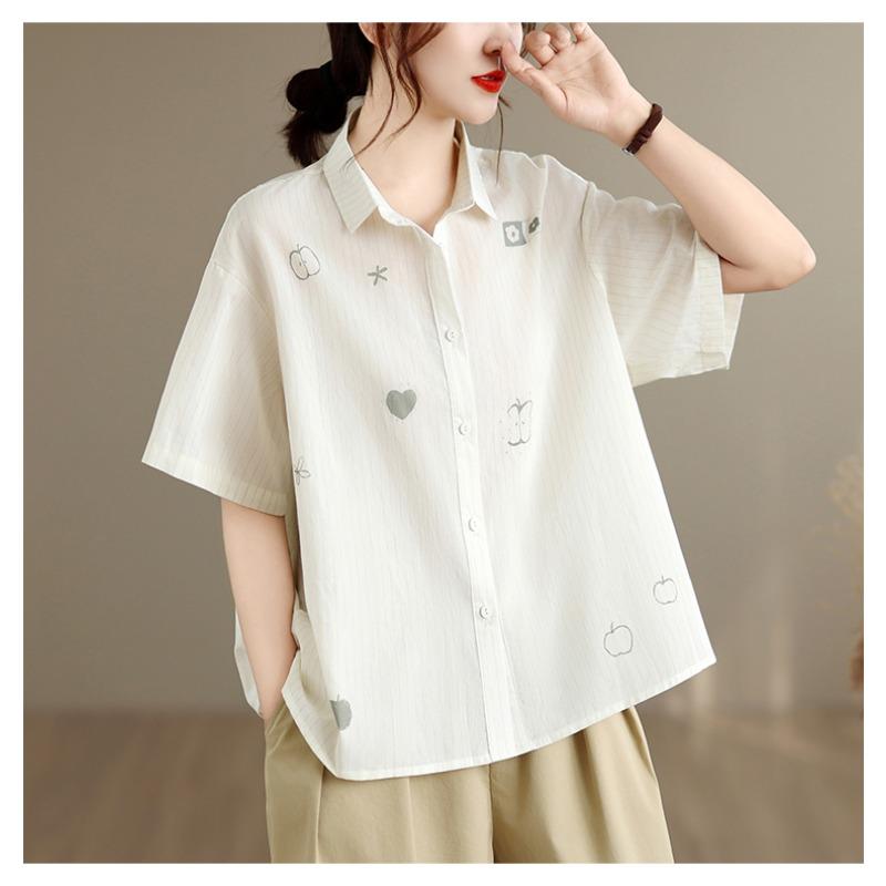 DIMANAF 2026 Women Plus Size New Summer Blouse Shirt Short Sleeve Print Floral Casual Loose Cotton Lady Tops Shirts