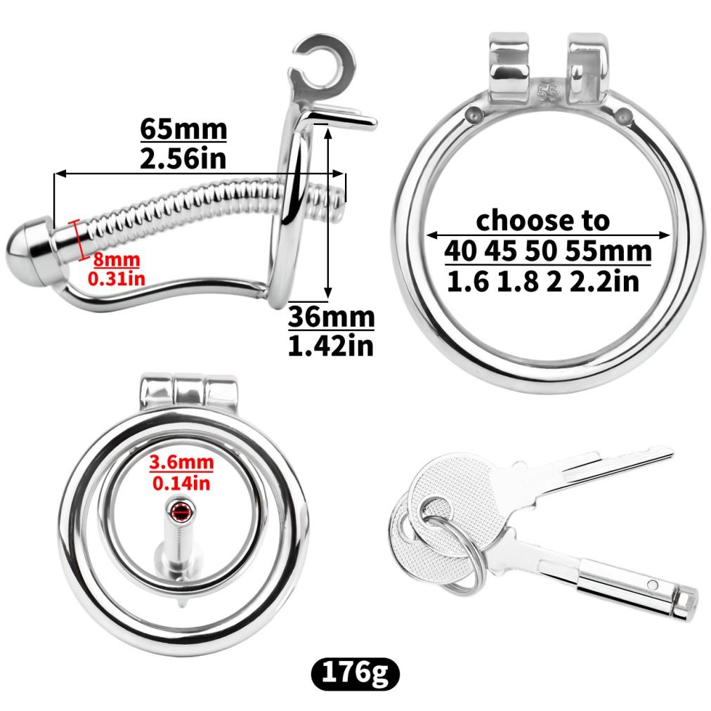FRRK Stainless Steel Male Chastity Devices Cock Cage With Urethral Catheter Penis Lock Cock Ring Sex Toys for Men Chastity Belt