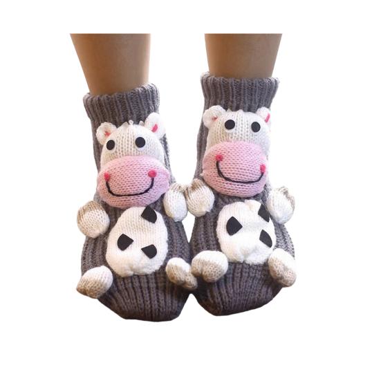 1 Pair Knitted Animal Socks Autumn Winter Thick Warm Knitting 3D Animal Doll Mid-calf Socks Women Stretch Home Floor Carpet Sleeping Socks