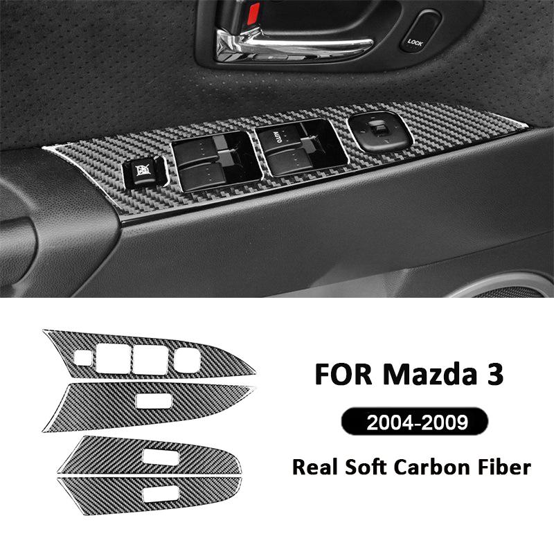 For Mazda 3 2004-2009 Carbon Fiber Car Window Lifter Switch Panel Frame Trim Cover Interior Decoration Sticker Auto Accessories