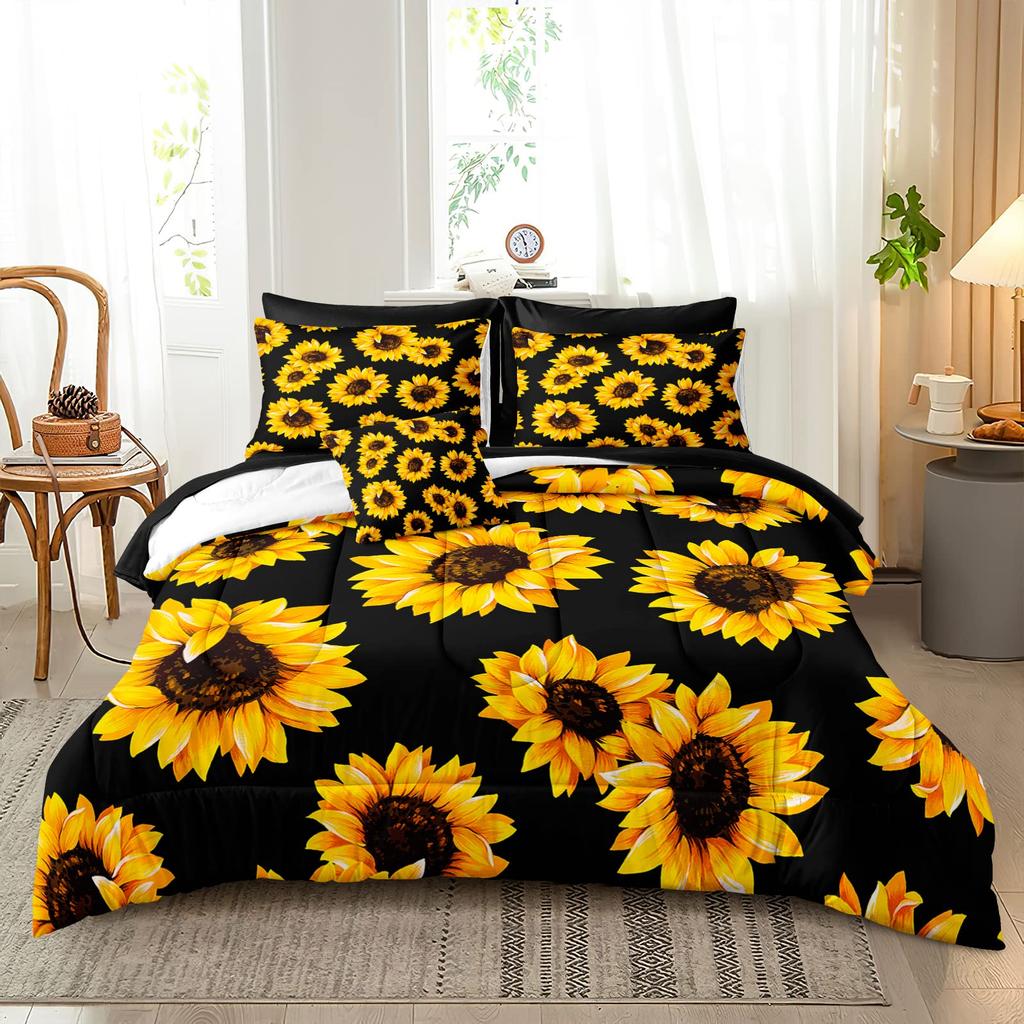 Sunflower Soft Duvet Cover Botanical Floral Printed Beding Set for Children Kids Women Adult Peoples Warm Comforter Cover Woden Scenes Bedrom