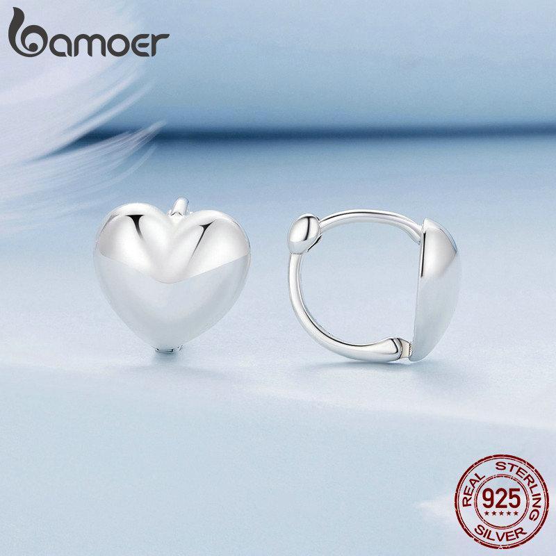 

BAMOER, простые серьги-кольца из стерлингового серебра 925 пробы с сердечками, классические серебряные серьги-кольца для женщин и девочек, оригинальный дизайн, изящные ювелирные изделия 925 silver