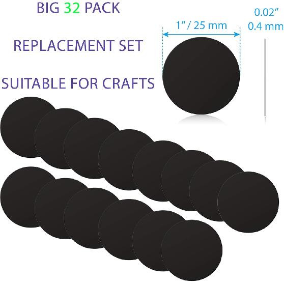 SALEX Cell Phone Metal Stickers 1 inch for Magnetic Car Mount. Replacement Set of 32 Mini Magnet Metal Plates. Black Car Sticky Small Round Iron