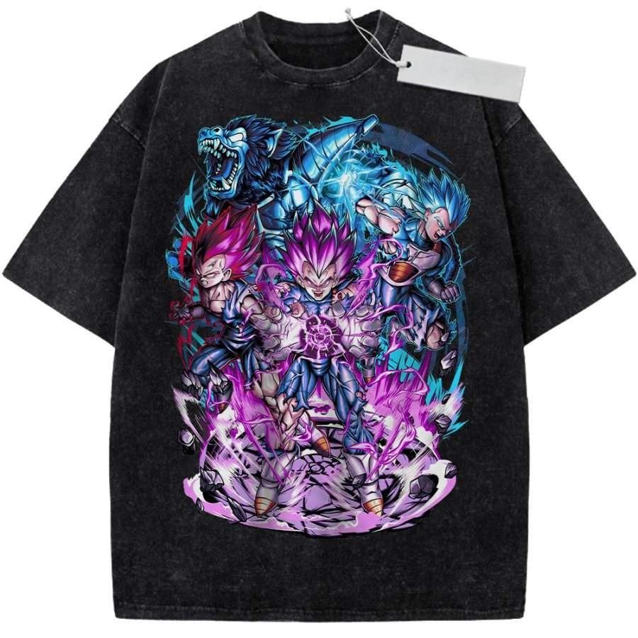 Vintage Washed Black TShirt Dragon Ball Anime Super Saiyan Goku Print Oversized Streetwear for Casual Daily Wear and Campus