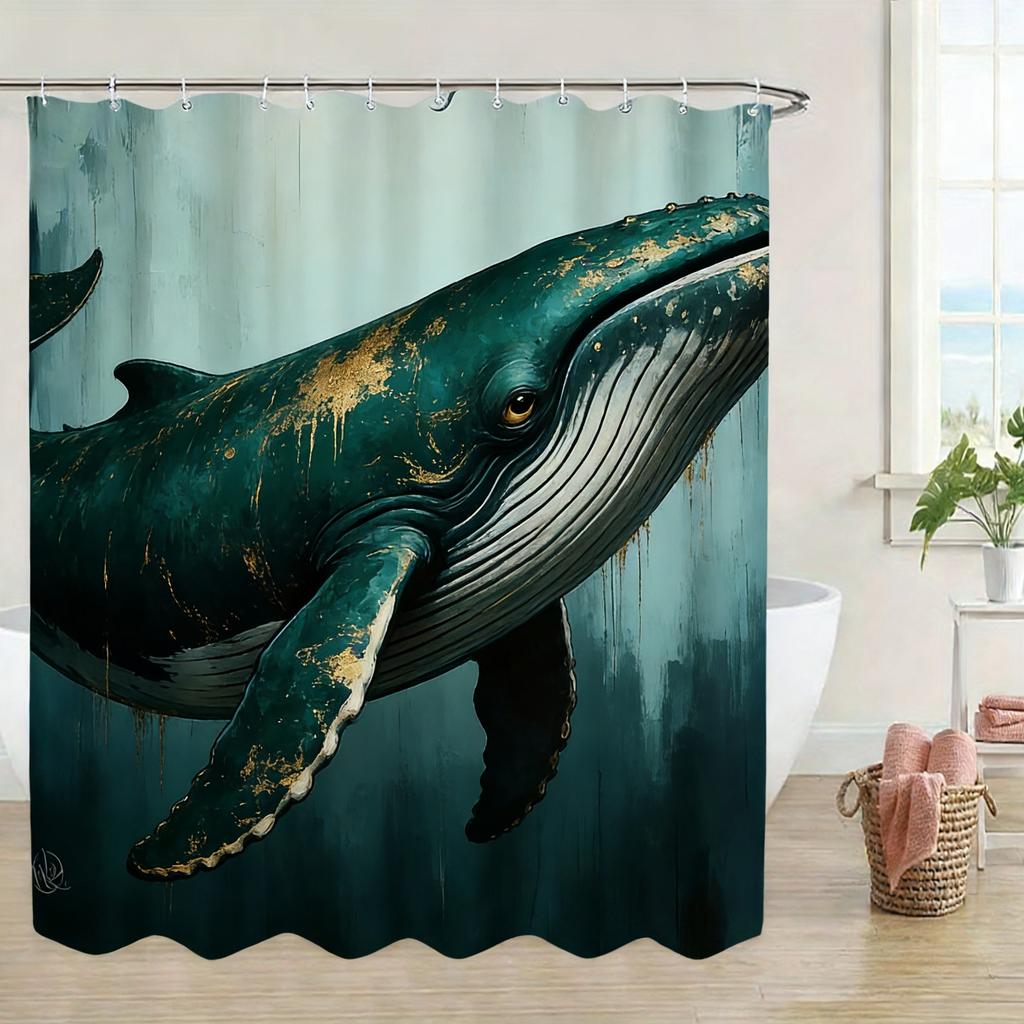 Ornate Gold Patterned Sea Turtle Underwater Waterproof Shower Curtain