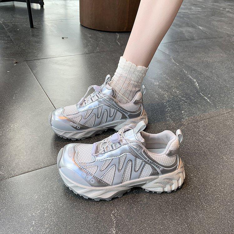 

[Uncle Shoe] New autumn crooked head sports shoes women s outdoor dad shoes breathable 2025 casual women s shoes Korean version 35 серебряный