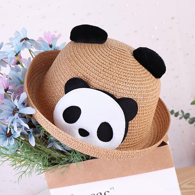 Cute Panda Straw Hat For Travel Beach Kids Summer Sun Protection Fisherman Cap Children Sunscreen Basin Caps 2-6Year Baby Visors